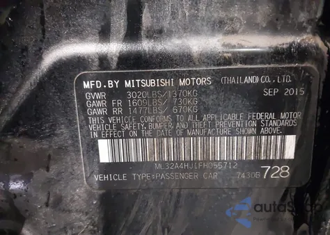 2015 Mitsubishi Mirage Es/Rf z USA, uszkodzony, nr VIN ML32A4HJ1FH055712